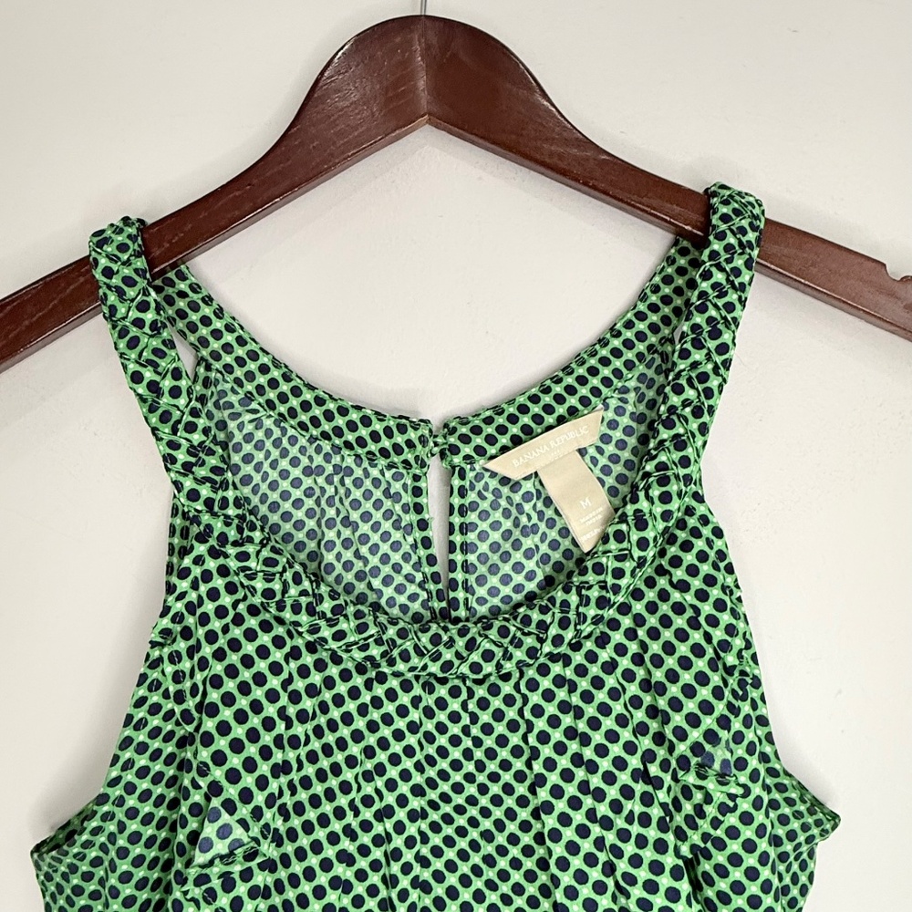 BANANA REPUBLIC Womens Medium Green Blue Polka Dot Braided Ruffled Tank Top RR6 - Picture 3 of 6